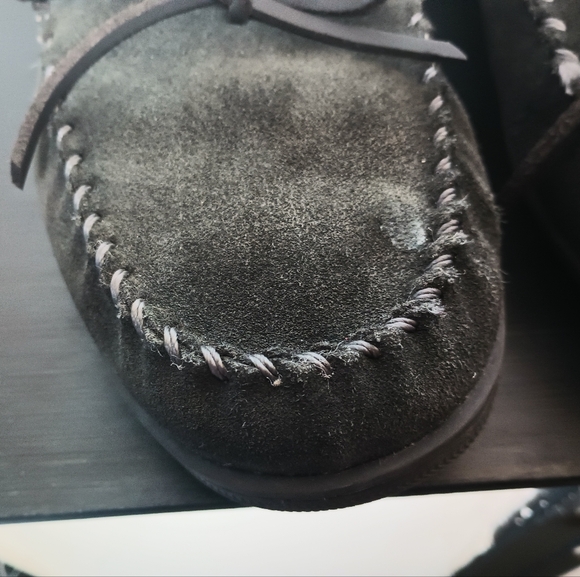 My Slippers Faux Fur Lined Leather Moccasin Mens 9 Gray Driving Loafer Comfy main image 6
